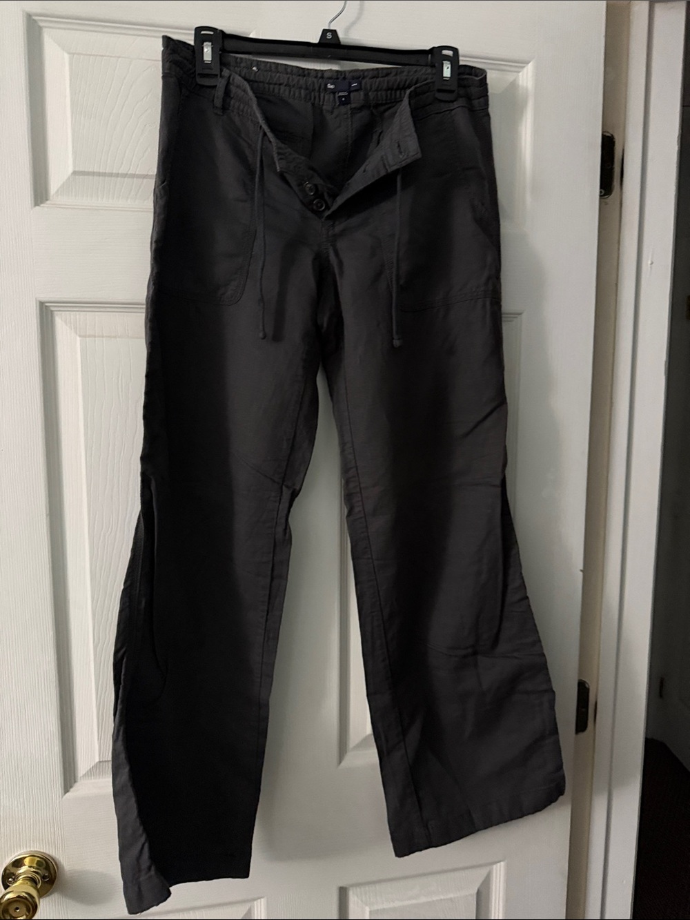 Womens Dark Gray Casual Linen Drawstring Pants from The GAP